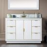 WOODBRIDGE Venice 49 in.W x 22 in.D x 38 in.H Bath Vanity in White with Engineered stone Vanity Top in Fish Belly with White Sink