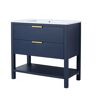 35.9 in. W x 18.3 in. D x 33.5 in. H Freestanding Bath Vanity in Navy Blue with Ceramic Basin