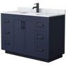 Wyndham Collection Miranda 48 in. W x 22 in. D x 33.75 in. H Single Sink Bath Vanity in Dark Blue with White Carrara Marble Top