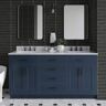 ARIEL Hepburn 67 in. W x 22 in. D x 35.25 in. H Double Freestanding Bath Vanity in Midnight Blue with Carrara White Marble Top