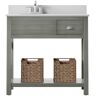 Twin Star Home 36 in. W x 20 in. D Open Bath Vanity with Baskets in Gray with Marble Top in White with White Basin