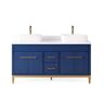 Beatrice Vessel - Blue 60 in. W x 22 in. D x 31 5/8 in. H Bathroom Vanity in Blue Color with White Quartz Top