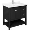 Fresca Manchester 36 in. W Bathroom Vanity in Black with Quartz Stone Vanity Top in White with White Basin