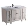 Fresca Oxford 54 in. Bath Vanity in Antique White with Quartz Stone Vanity Top in White with White Basin