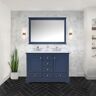 Lexora Dukes 48 in. W x 22 in. D Navy Blue Double Freestanding Bath Vanity with Carrara Marble Top