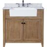 Ari Kitchen and Bath Sally 36 in. Single Bath Vanity in Ash Brown with Marble Vanity Top in Carrara White with Farmhouse Basin