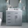 ARIEL Hepburn 37 in. W x 22 in. D x 36 in. H Bath Vanity in Grey with White Pure Quartz Vanity Top with White Basin