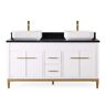 Beatrice Vessel - 60 in. W x 22 in. D x 31 5/8 in. H Bathroom Vanity in White Color with Black Sintered Stone Top