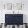 Water Creation Palace 60 in. W x 22 in. D Vanity in Monarch Blue with Quartz Vanity Top in White with White Basins and Hook Faucets