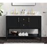 Home Decorators Collection Sherway 49 in W x 22 in D x 35 in H Double Sink Freestanding Bath Vanity in Black With White Carrara Marble Top