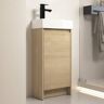 MYCASS 16 in. W x 9 in. D x 36 in. H Mini Apartment Freestanding Bathroom Vanity in Oak with White Integrated Sink Ceramic Top