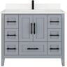 ART BATHE Houston 42 in. W x 22 in. D Bath Vanity in Gray Diamond Quartz Top with White Sink Power Bar and Drawer Organizer