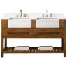 SUPREME WOOD IOUISE 60 in. W x 22 in. D x 35.7 in. H Bath Vanity in Brown with White Quartz Vanity Top with White Basin