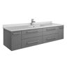 Fresca Lucera 60 in. W Wall Hung Bath Vanity in Gray with Quartz Stone Vanity Top in White with White Basin