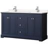 Wyndham Collection Avery 60 in. W x 22 in. D x 35 in. H Double Bath Vanity in Dark Blue with Carrara Cultured Marble Top