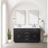 Lexora Condor 60 in W x 22 in D Black Oak Double Bath Vanity and Carrara Marble Top