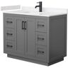 Wyndham Collection Miranda 42 in. W Single Bath Vanity in Dark Gray with Cultured Marble Vanity Top in Light-Vein Carrara with White Basin