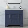 HOMEVY STUDIO Agnea 36 in. W x 21 in. D x 35 in. H Single Sink Freestanding Bath Vanity in Marine Blue with White Quartz Top