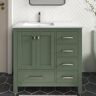 HOMEVY STUDIO Anneliese 36 in. W x 21 in. D x 35 in. H Single Sink Freestanding Bath Vanity in Forest Green with White Quartz Top