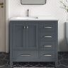 HOMEVY STUDIO Anneliese 36 in. W x 21 in. D x 35 in. H Single Sink Freestanding Bath Vanity in Charcoal Gray with White Quartz Top