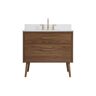 Simply Living 36 in. W x 22 in. D x 33.5 in. H Bath Vanity in Walnut Brown with Ivory White Engineered Marble Top