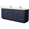 Wyndham Collection Miranda 84 in. W x 22 in. D x 33.75 in. H Double Bath Vanity in Dark Blue with Carrara Cultured Marble Top