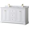 Wyndham Collection Avery 60 in. W x 22 in. D x 35 in. H Double Sink Bath Vanity in White with White Carrara Marble Top