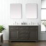 SUDIO Thompson 60 in. W x 22 in. D Bath Vanity in Silver Gray with Engineered Stone Vanity in Carrara White with White Sinks