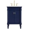 Timeless Home 24 in. W Single Bath Vanity in Blue with Marble Vanity Top in White and Brown Vein with White Basin