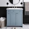JimsMaison 30 in. W x 18 in. D x 34.5 in. H Single Sink Freestanding Bath Vanity in Blue with White Cultured Marble Top