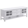 59.1 in. W x 15.7 in. D x 21.7 in. H White Linen Cabinet with 2 Glass Doors and TV Stand Fits TV's up to 60 in.