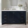 ARIEL Cambridge 60.25 in. W x 22 in. D x 36 in H Single Sink Freestanding Bath Vanity in Midnight Blue with Carrara Quartz Top