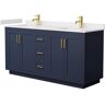 Wyndham Collection Miranda 66 in. W x 22 in. D x 33.75 in. H Double Bath Vanity in Dark Blue with Carrara Cultured Marble Top