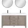 ROSWELL León 60 in.W x 22 in.D x 34 in.H Double Sink Bath Vanity in Fir Wood Grey with White Composite Stone Top and Mirror