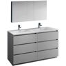 Fresca Lazzaro 60 in. Modern Double Bathroom Vanity in Gray with Vanity Top in White with White Basins and Medicine Cabinet