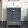 HOMEVY STUDIO Anneliese 24 in. W x 21 in. D x 35 in. H Single Sink Freestanding Bath Vanity in Charcoal Gray with White Quartz Top