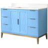 WELLFOR ALISON 48 in. W x 22 in. D x 35 in. H Single Sink Freestanding Bath Vanity in Light Blue with Carrara White Qt. Top