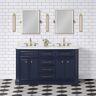 Water Creation Palace 60 in. W x 22 in. D Vanity in Monarch Blue with Quartz Vanity Top in White with White Basins