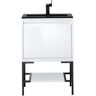 James Martin Vanities Milan 23.6 in. W x 18.1 in. D x 36 in. H Bathroom Vanity in Glossy White with Charcoal Black Composite Top