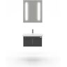 CASA MARE Aspe 24 in. W x 18 in. D Vanity in Glossy Gray with Ceramic Vanity Top in White with White Basin and LED Mirror