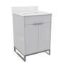 COSMO LIVING Leona 24 in. W x 22 in. D x 38 in. H Single Sink Bath Vanity in Gray with White Engineered Stone Composite Top