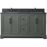 Vanity Art Chambery 60 in. W x 22 in. D x 34.5 in. H Double Sink Freestanding Bath Vanity in Vintage Green with Stone Top