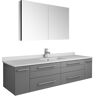 Fresca Lucera 60 in. W Wall Hung Vanity in Gray with Quartz Stone Vanity Top in White with White Basin and Medicine Cabinet