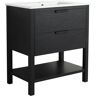 30 in. Black Wood Console Sink Freestanding Bathroom Vanity Basin Combo with Integrated Ceramic Sink and 2 Close Drawers