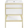 Swiss Madison Cache 24 in. W x 18.31 in. D x 33.44 in. H Single Sink Freestanding Bath Vanity in White and Gold with White Ceramic Top