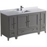 Fresca Oxford 60 in. Traditional Bathroom Vanity in Gray with Quartz Stone Vanity Top in White with White Basin