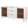 63.00 in. W x 15.70 in. D x 32.30 in. H White Linen Cabinet with Three Drawers and Metal Handles