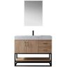 ROSWELL Alistair 42 in. W x 22 in. D x 33.9 in. H Bath Vanity in Oak with White Stone Vanity Top with Single Sink and Mirror