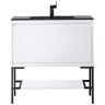 James Martin Vanities Milan 35.4 in. W x 18.1 in. D x 36 in. H Bathroom Vanity in Glossy White with Charcoal Black Composite Top