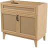 JONATHAN Y Javer 36 in. W x 18 in. D x 33 in. H Rattan 2-Shelf Bath Vanity Cabinet without Top (Sink Basin not Included), Oak